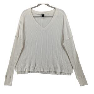 Wild Fable Oversize Sweater M Cream Womens Ribbed Hi Low Hem Boxy Knit Side Slit